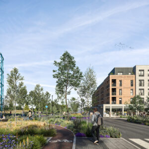 Visual of Granton Waterfront phase 1 with the new housing development overlooking the Gasholder.