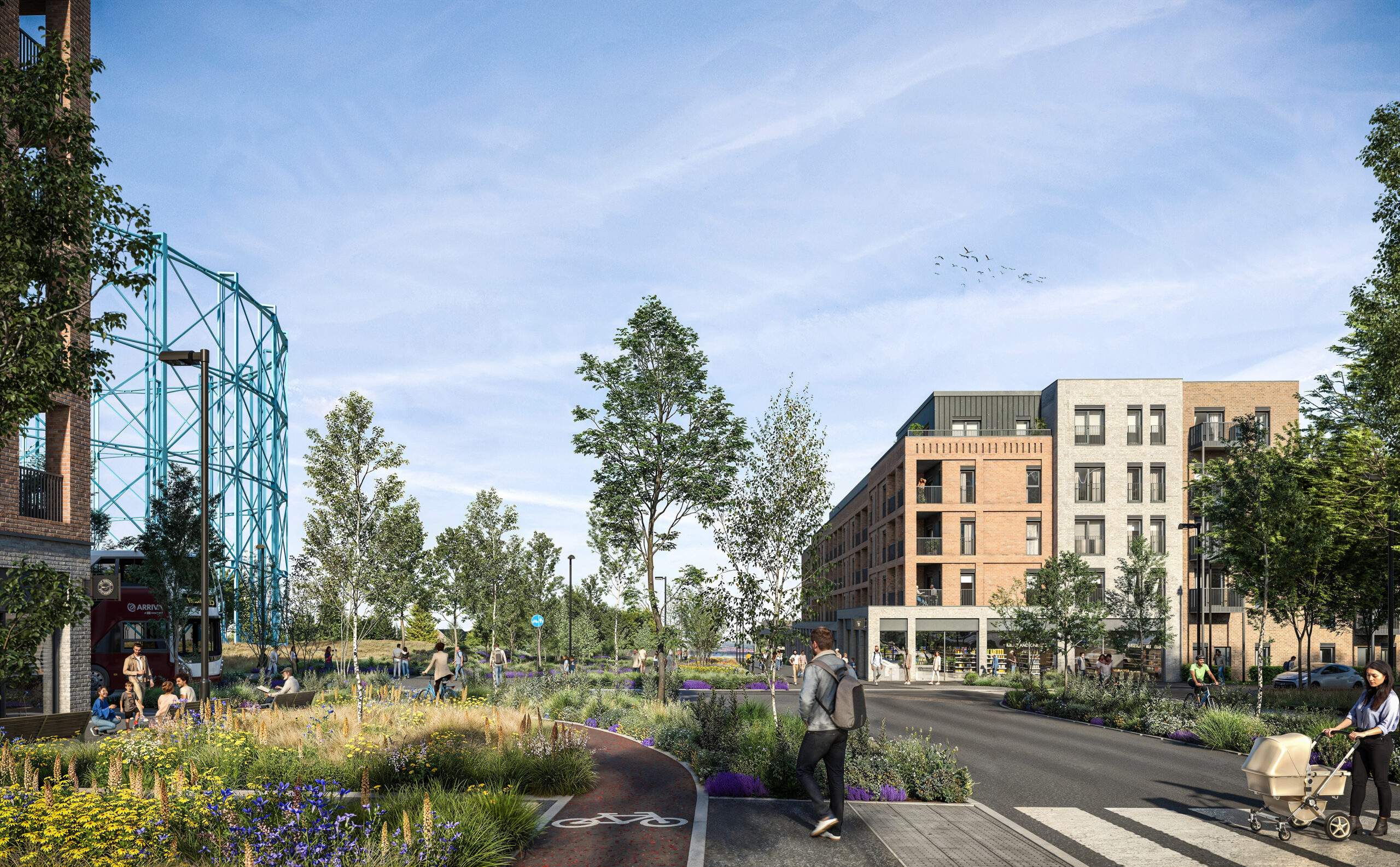 Visual of Granton Waterfront phase 1 with the new housing development overlooking the Gasholder.