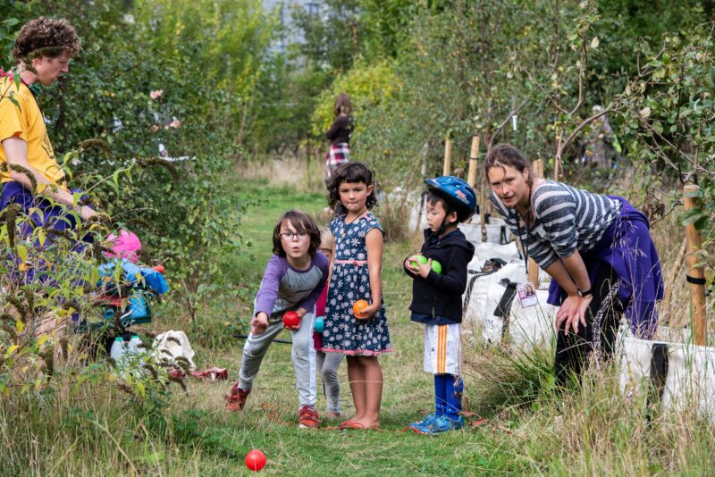 Children participating in a workshop on the National Galleries development site